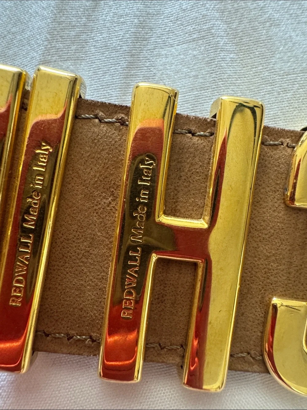Moschino Brown Leather Logo Belt with Gold Tone Letters